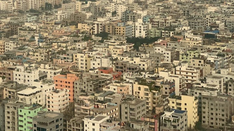 Dense city skyline representing local SEO competition across Dhaka neighbourhoods